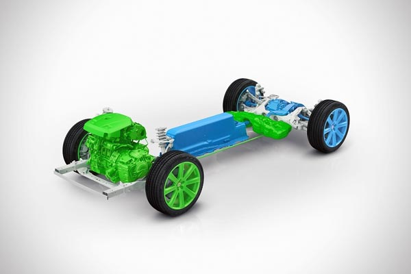 Схема силового привода гибридного кроссовера Volvo XC90. У моделей S90 T8 Twin Engine AWD и V90 T8 Twin Engine AWD схемы силового привода аналогичные